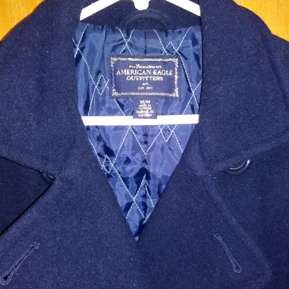 American Eagle Wool Sz M Jacket Coat Navy Blue - Picture 7 of 10